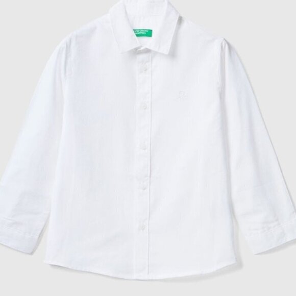 United Colors of Benetton NWT Boys Long Sleeve White Button-down Shirt Size 6/7 - Picture 1 of 10